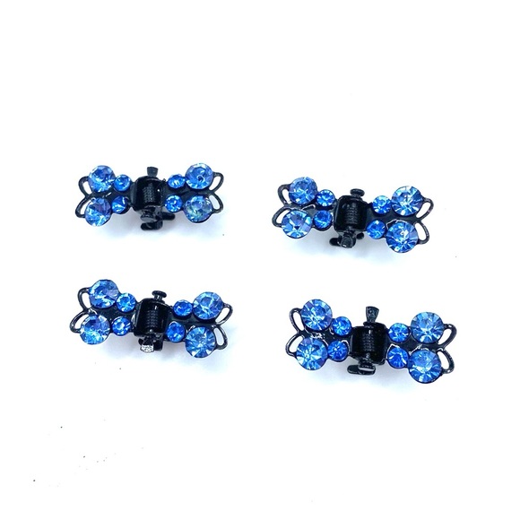Hair Clips Set Of 4 Blue Rhinestone Butterfly Mini Claws Updos - Picture 3 of 9